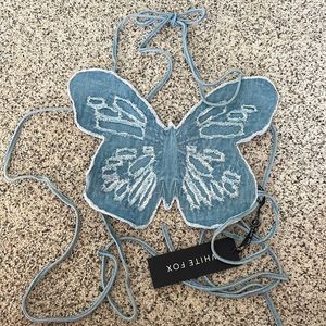 White Fox Butterfly Crop Top